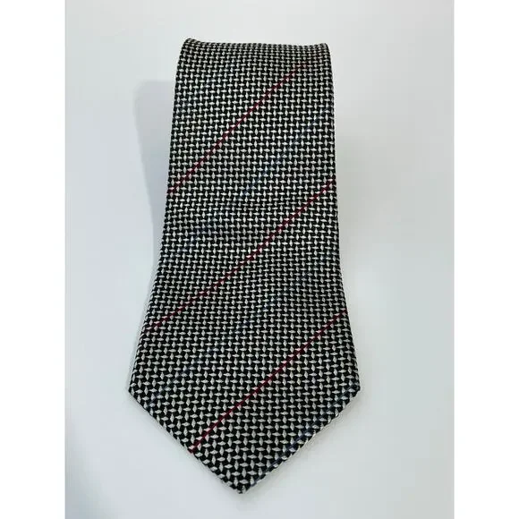 Vintage Burberry's Silk Necktie Black Checked Preppy Regency Officecore